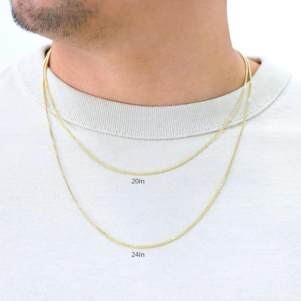 Nuragold 14k Real Yellow Gold Round Box 1.5mm Venetian LInk